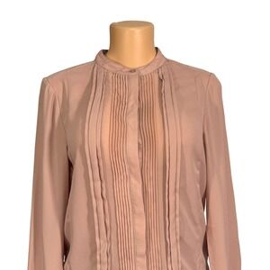 Adrianna Papell Pink‎ Pintuck Stand Collar Long Sleeve Blouse Women's Size S NWT